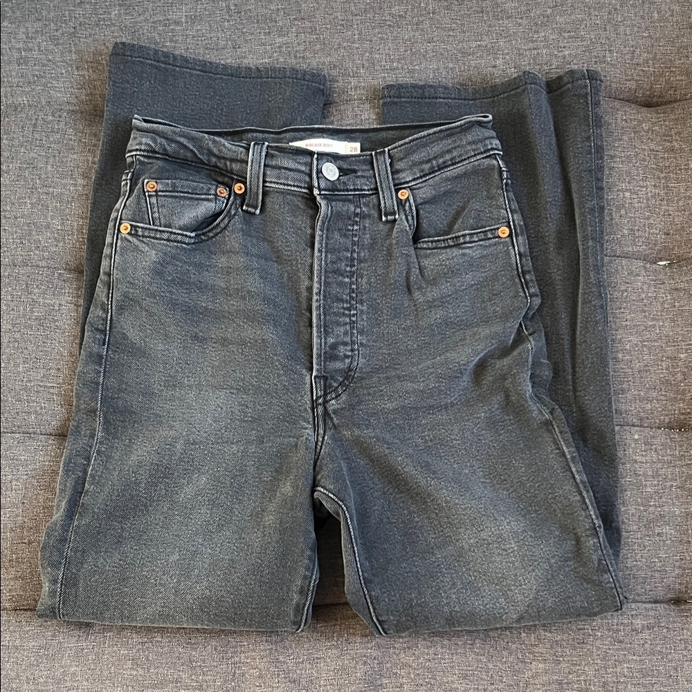 Levi's Ribcage High Rise Bootcut Charcoal Straight Jeans size 28